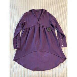 JW style Long Sleeve Babydoll High Low Tunic Blouse Top Women Medium Deep Purple